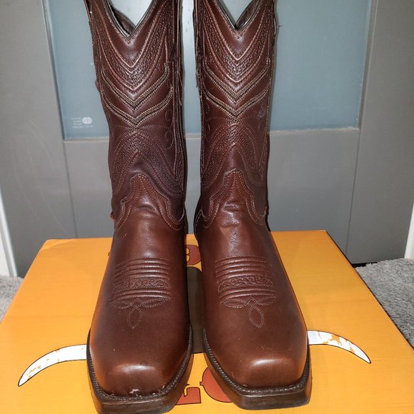 SOTO Men's Square Toe Brown Leather Boots - Picture 4 of 6